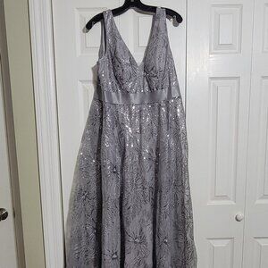 Dark grey ball gown with silver sequin accents, plus size 1x